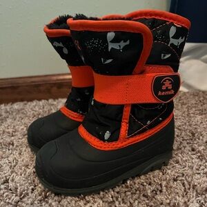 Kamik Black and Orange Snow Boots with Waterproof Design
